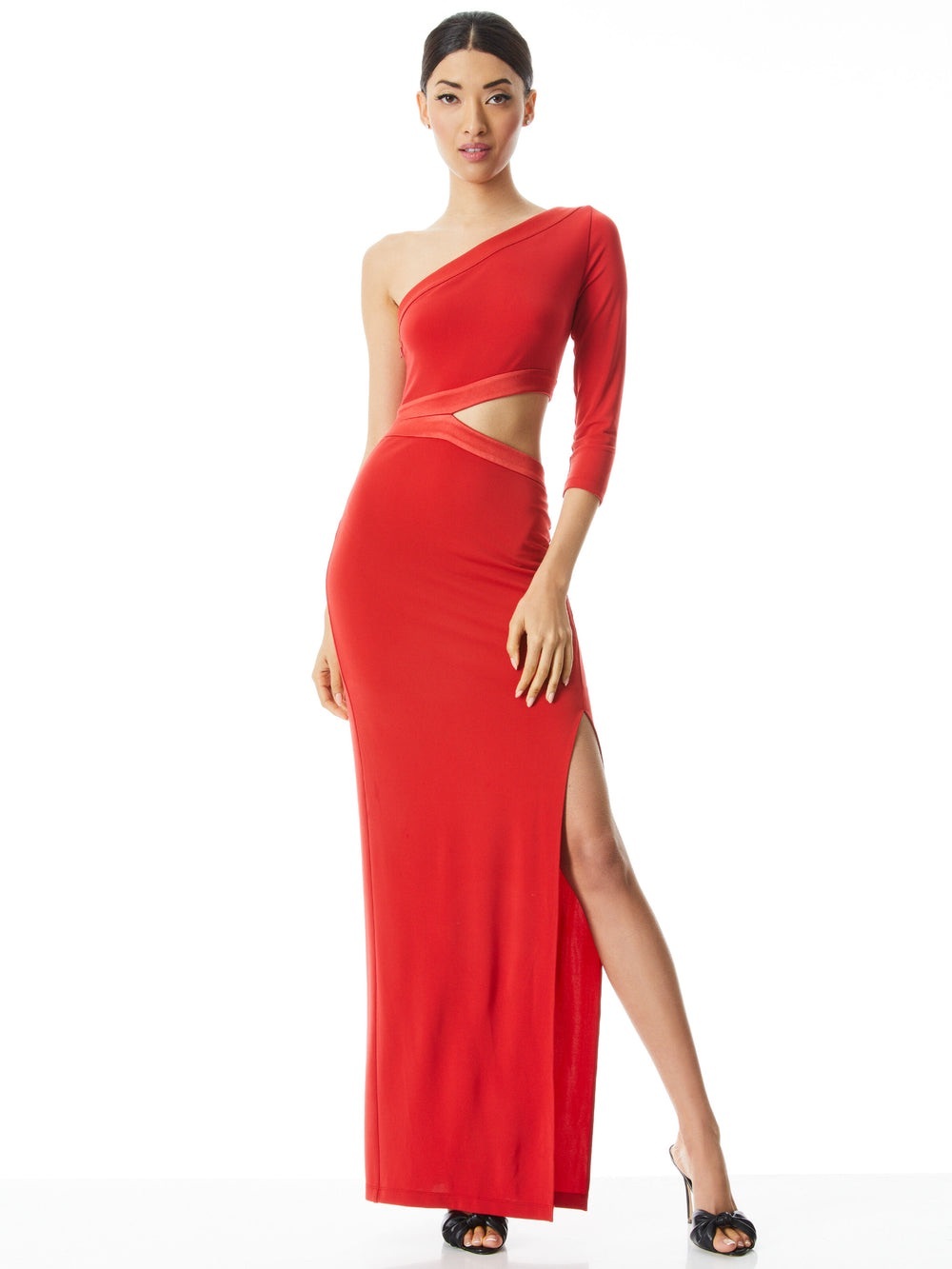 Alice + Olivia Michele Cutout Maxi Dress Poppy Red One Shoulder Size 6 NWT
